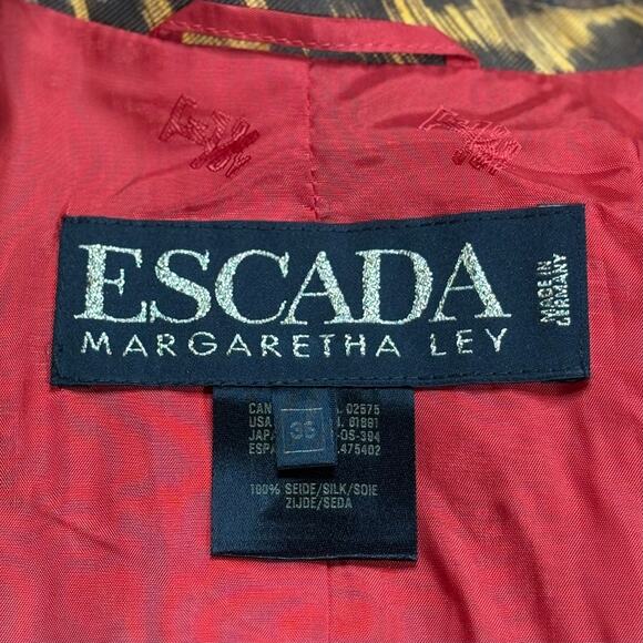 Escada Vintage Brown Leopard Print Red & Gold Paisley Silk Size 36 EU 4 US - Picture 4 of 4